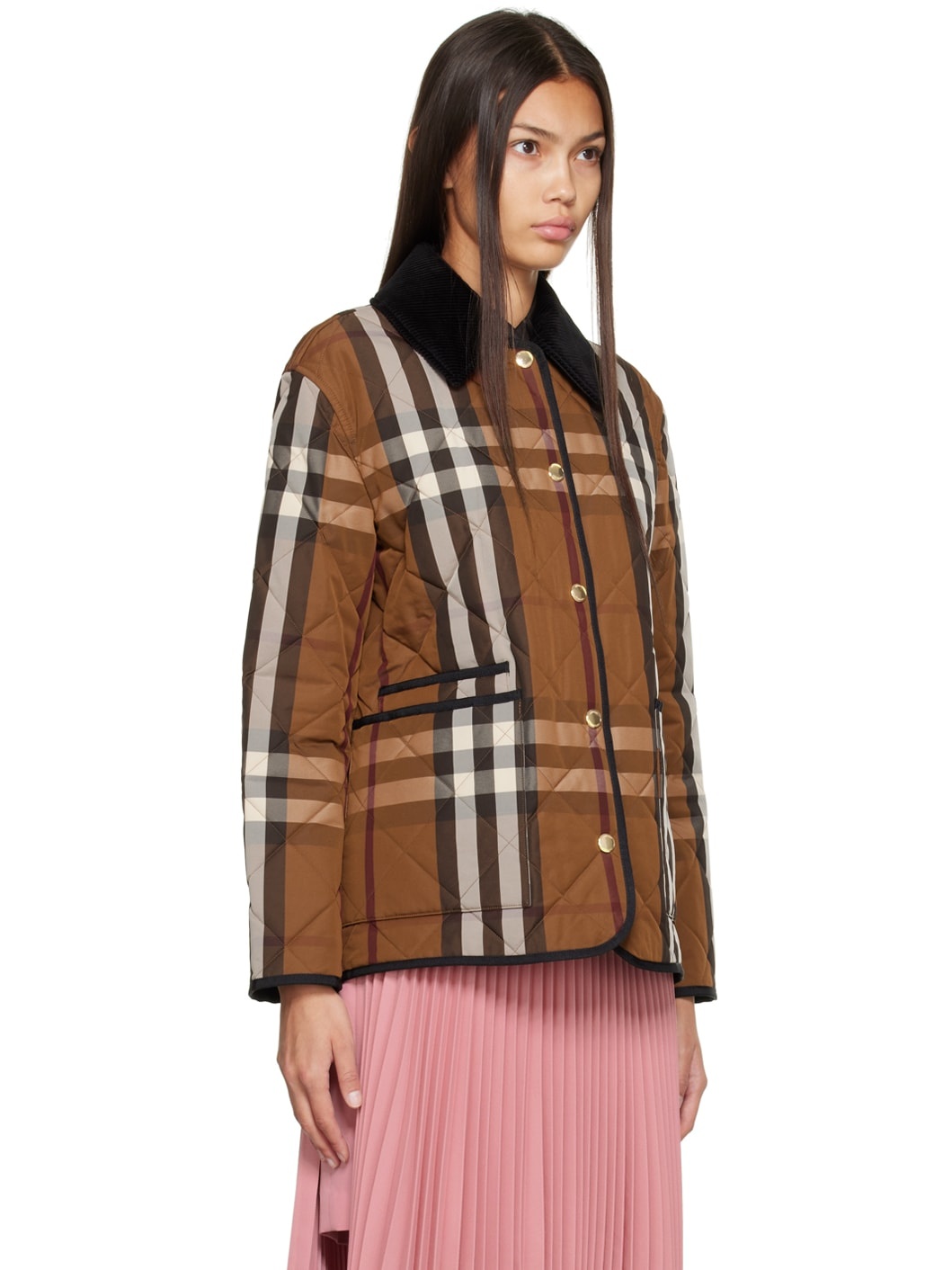 Brown Check Diamond Quilted Jacket - 2