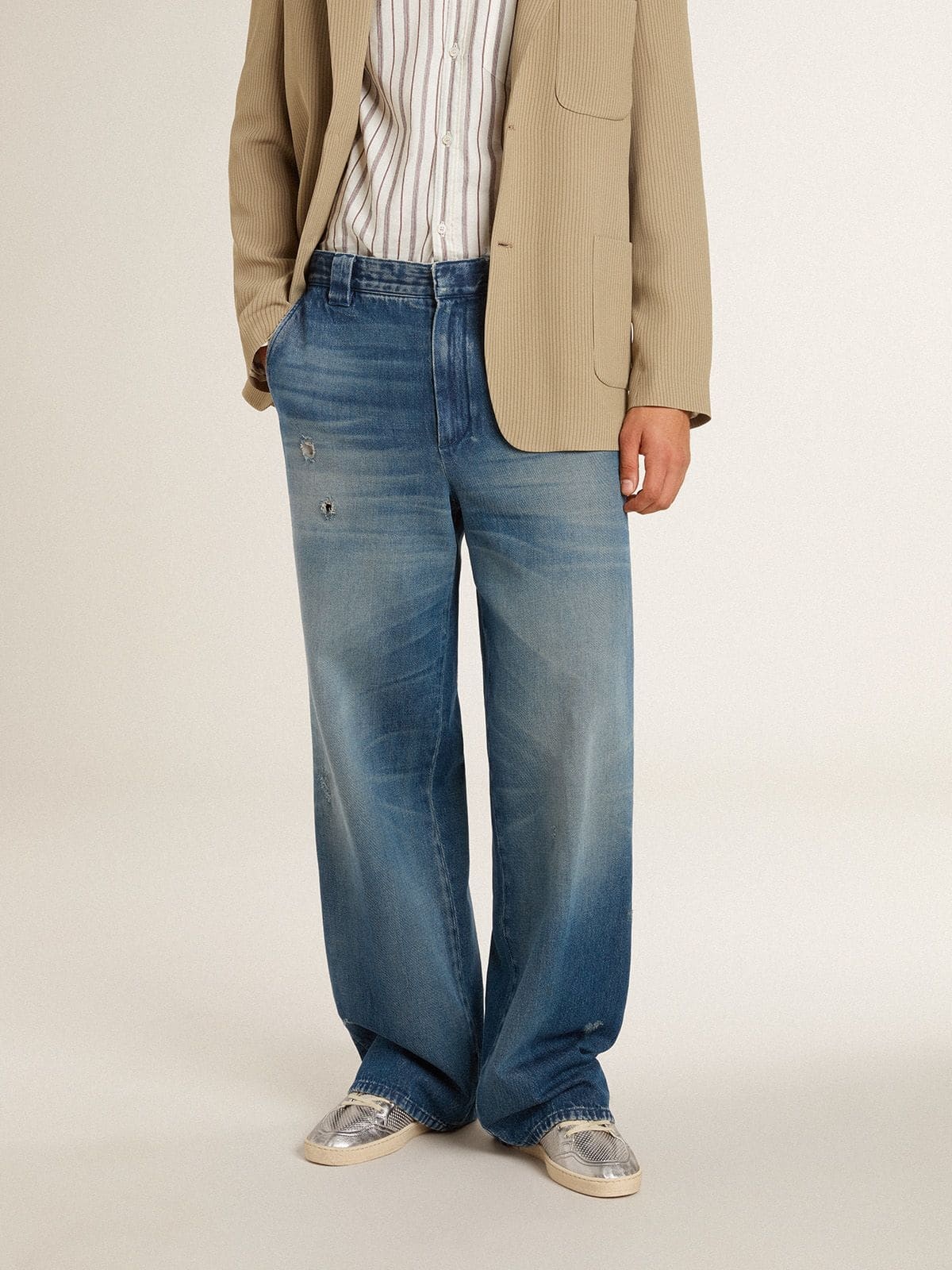 Men's denim chinos with distressed details - 2