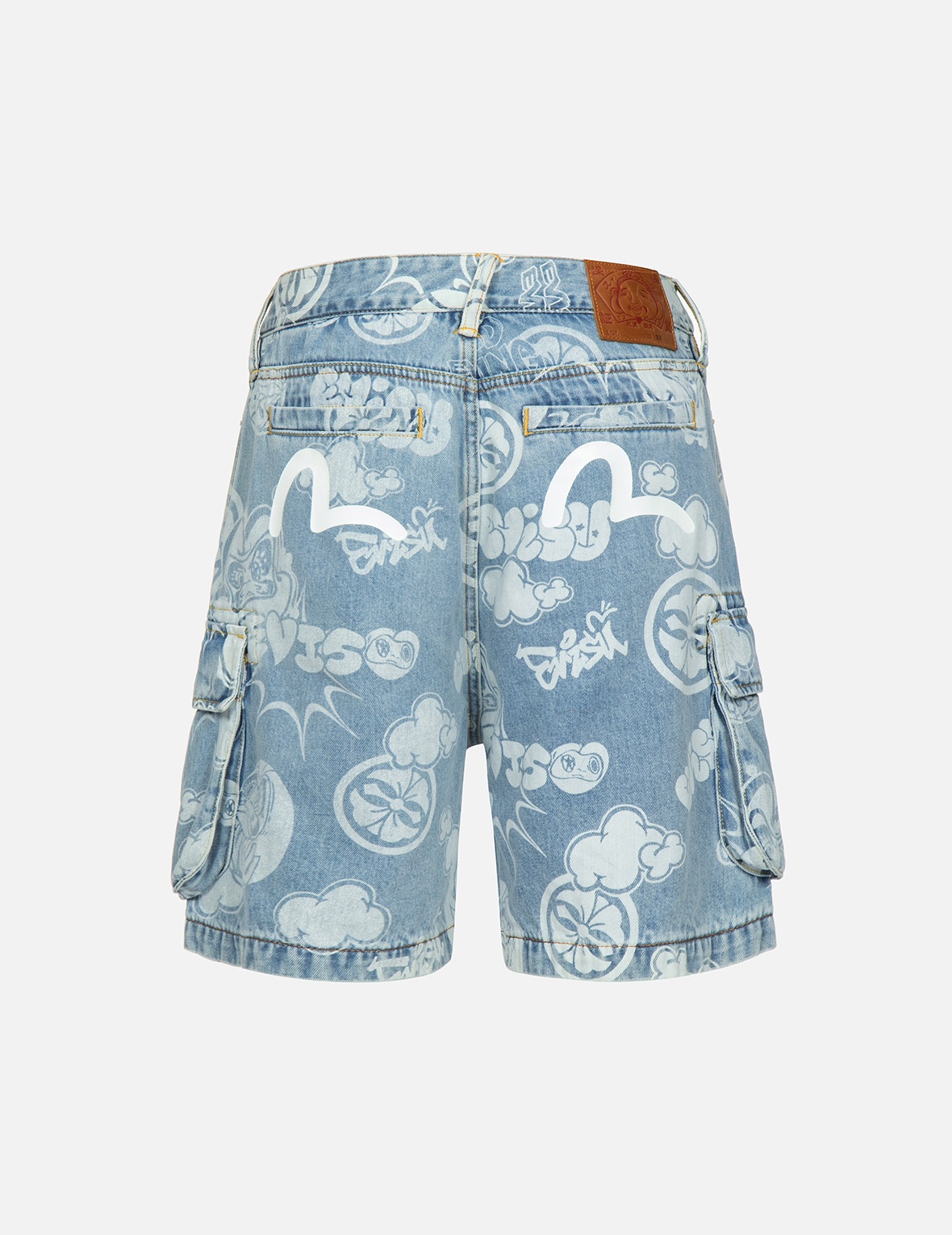 GRAFFITI DARUMA AND KAMON DISCHARGED PRINT DENIM CARGO SHORTS - 2