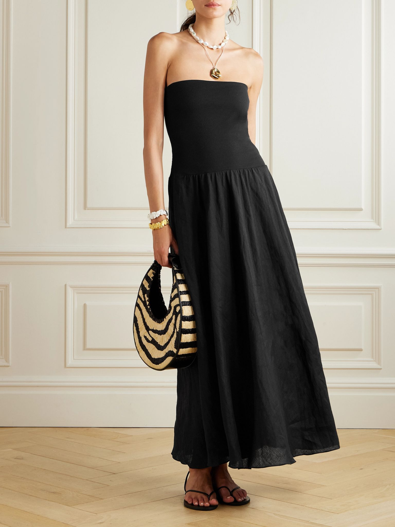 Light and Sound convertible linen-blend maxi skirt Black - 5