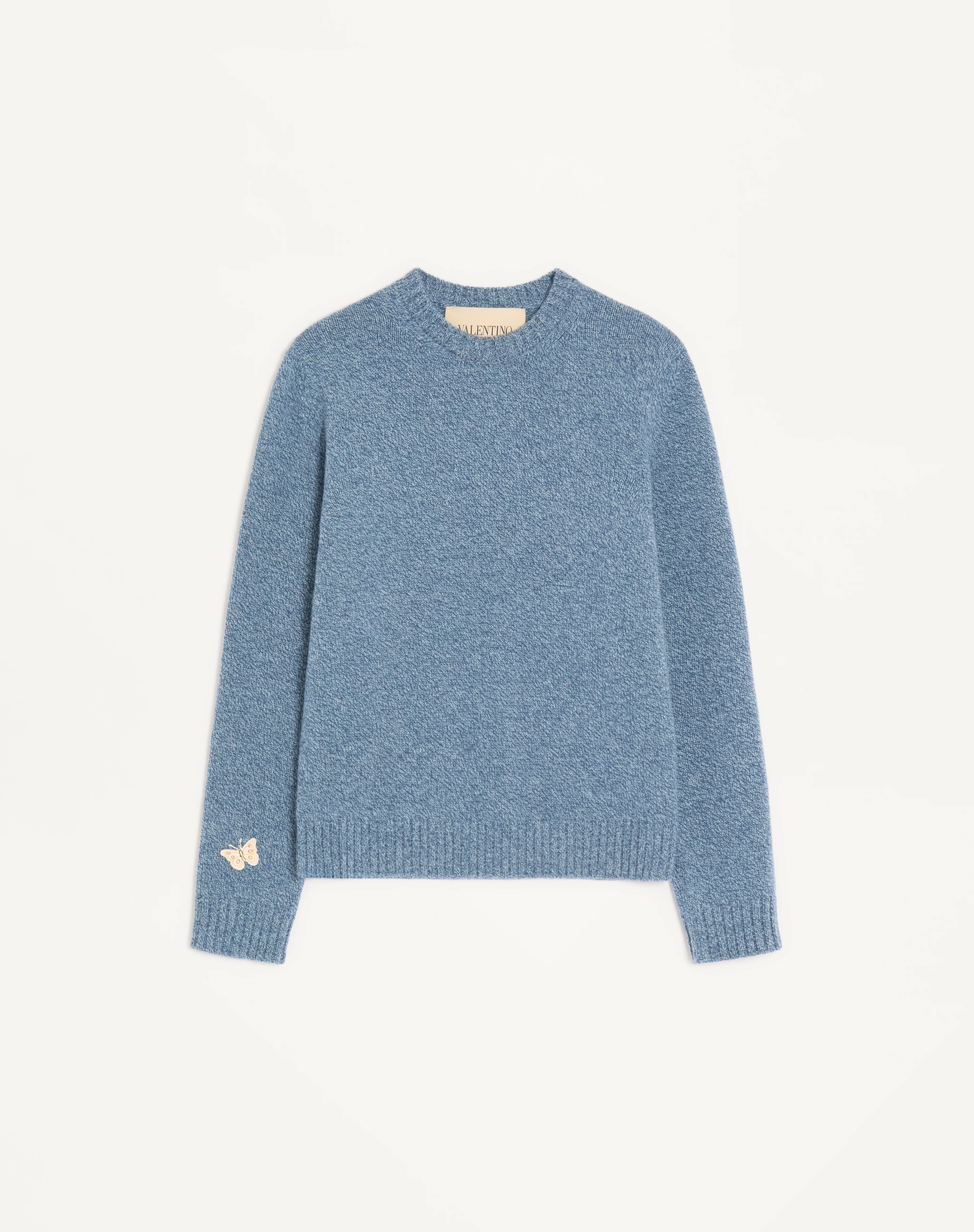 VALENTINO WOOL SWEATER WITH EMBROIDERED BUTTERFLY PATCH - 1