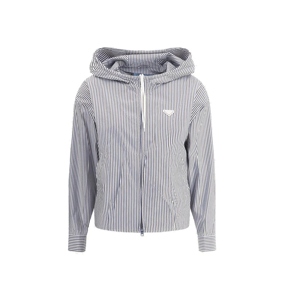 Prada Striped Nylon Hooded Jacket — Blue - 1