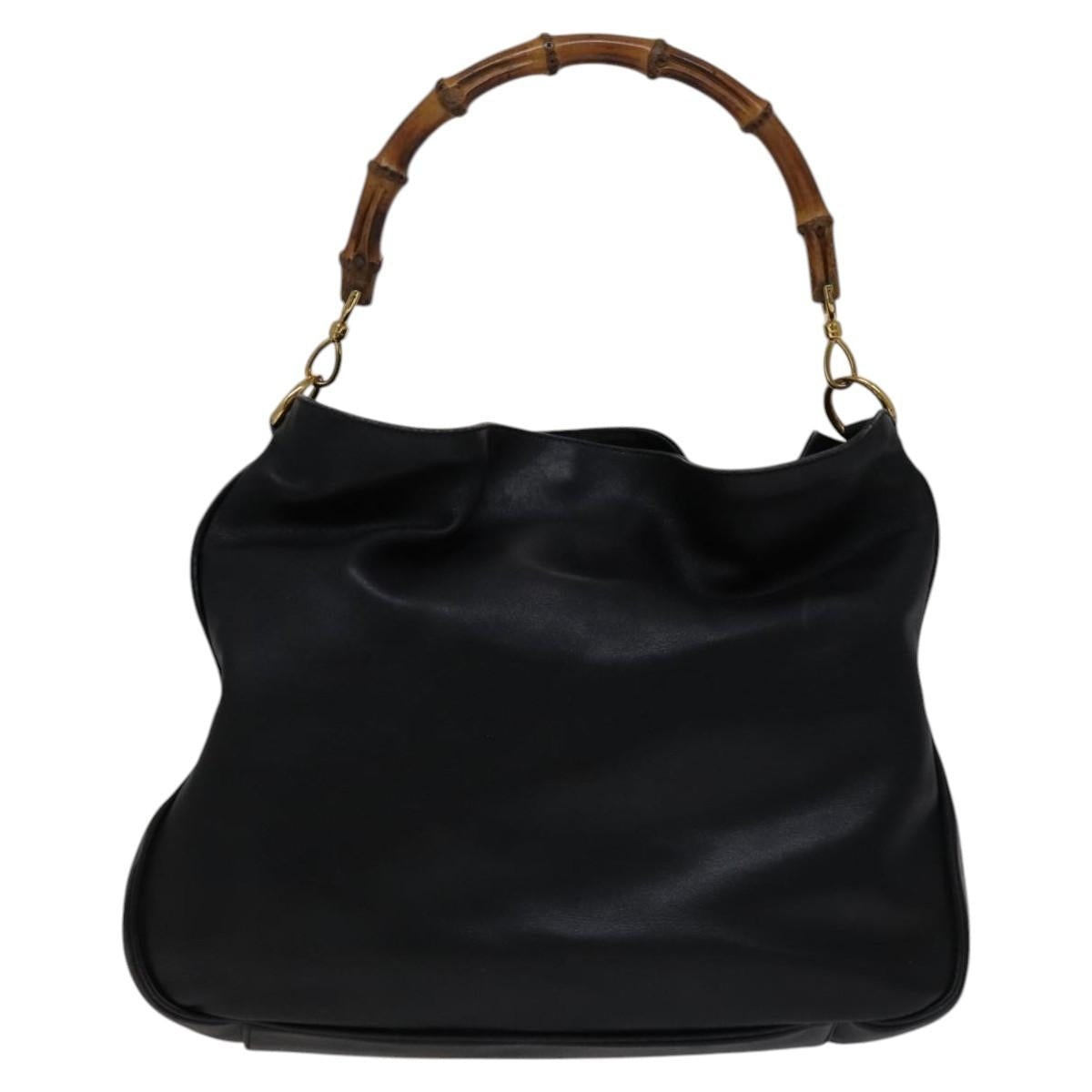 GUCCI Bamboo Hand Bag Leather Black Gold - 13