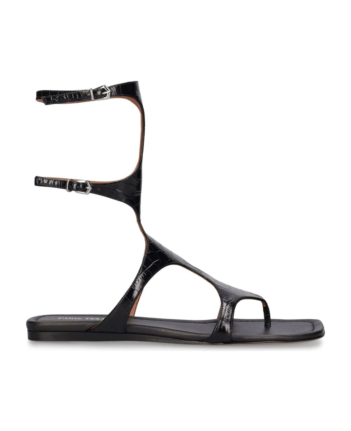 Sandal In Black Croc-embossed Leather - 1
