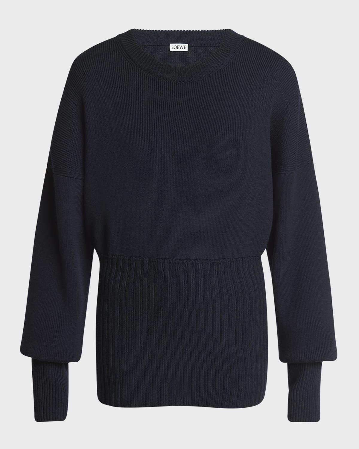 Cable Knit Hem Crewneck Sweater - 1