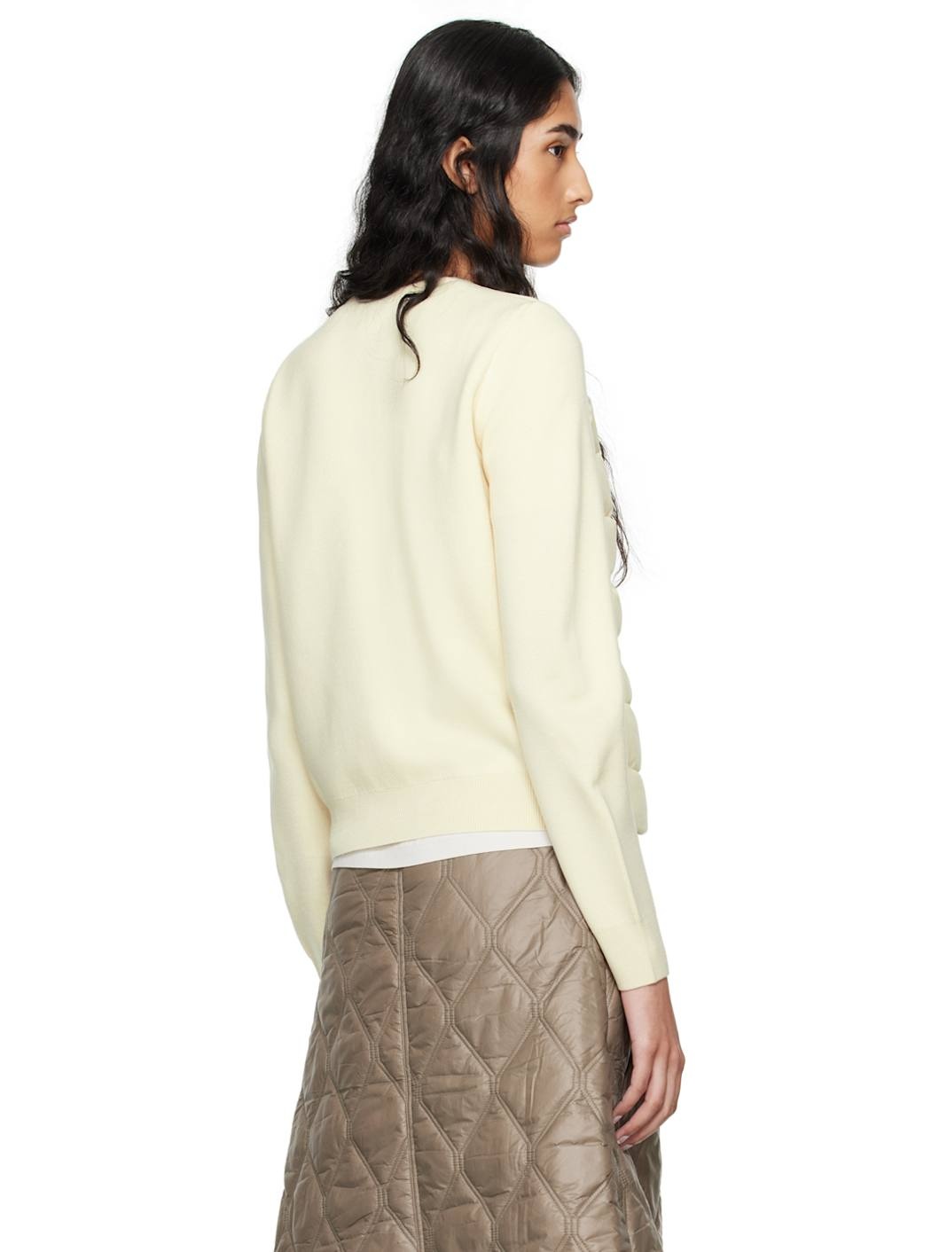 White Paneled Down Cardigan - 3