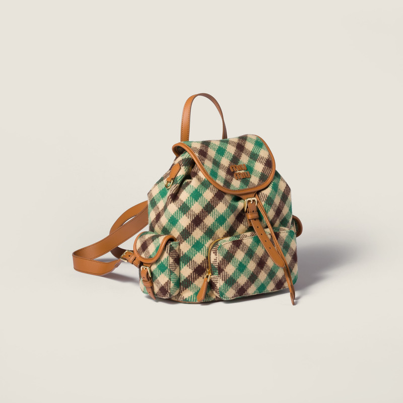 Miu Miu Plaid and leather backpack outlook