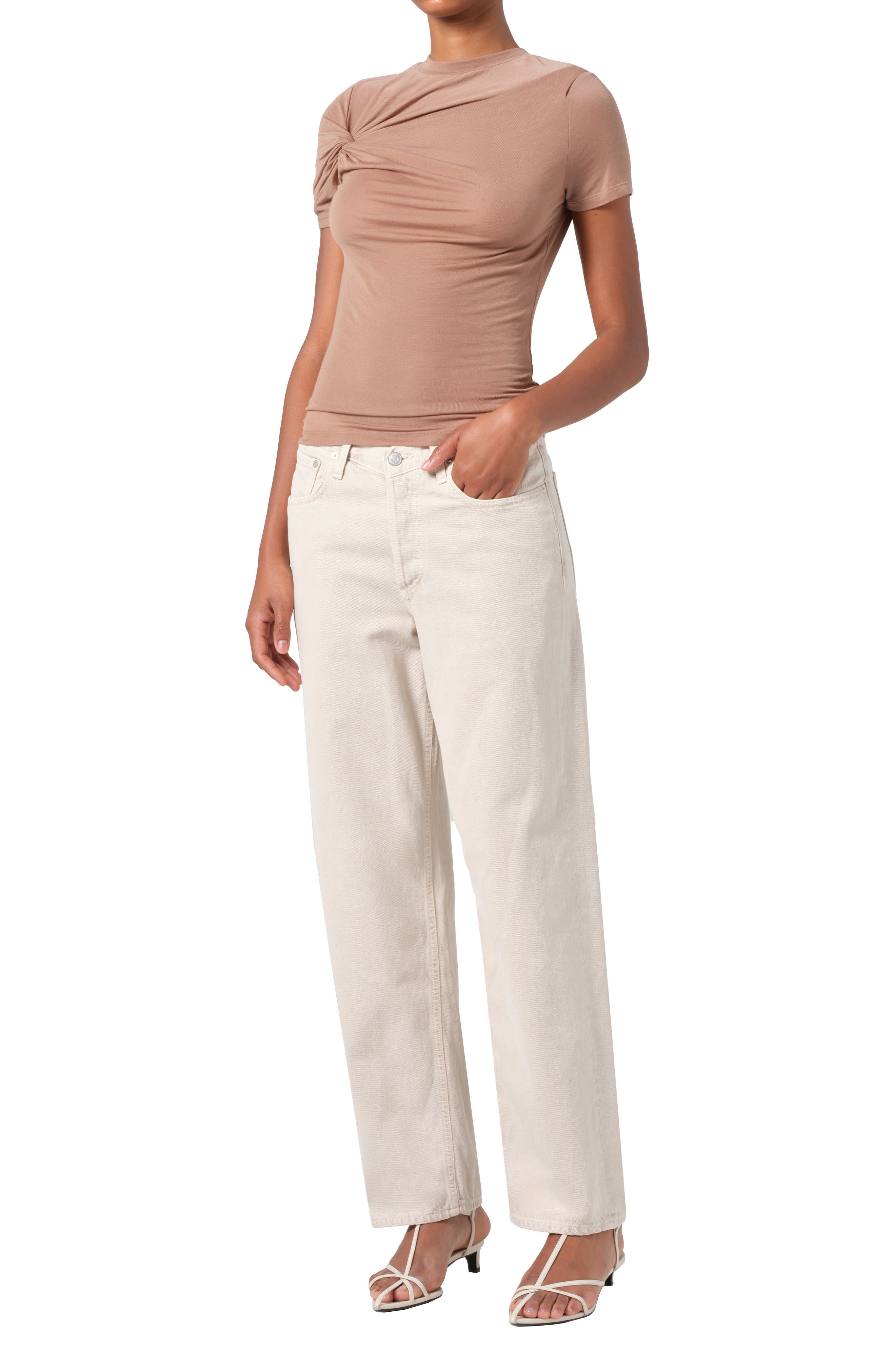 AGOLDE Lissa Twist Front T-Shirt in Moth (Brownish Tan) at Nordstrom - 5