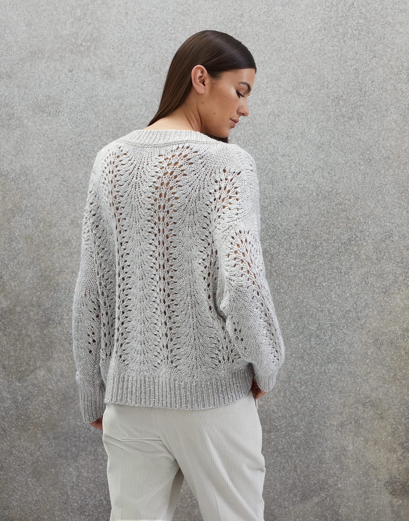 Brunello Cucinelli Dazzling lace sweater in cashmere Feather yarn 