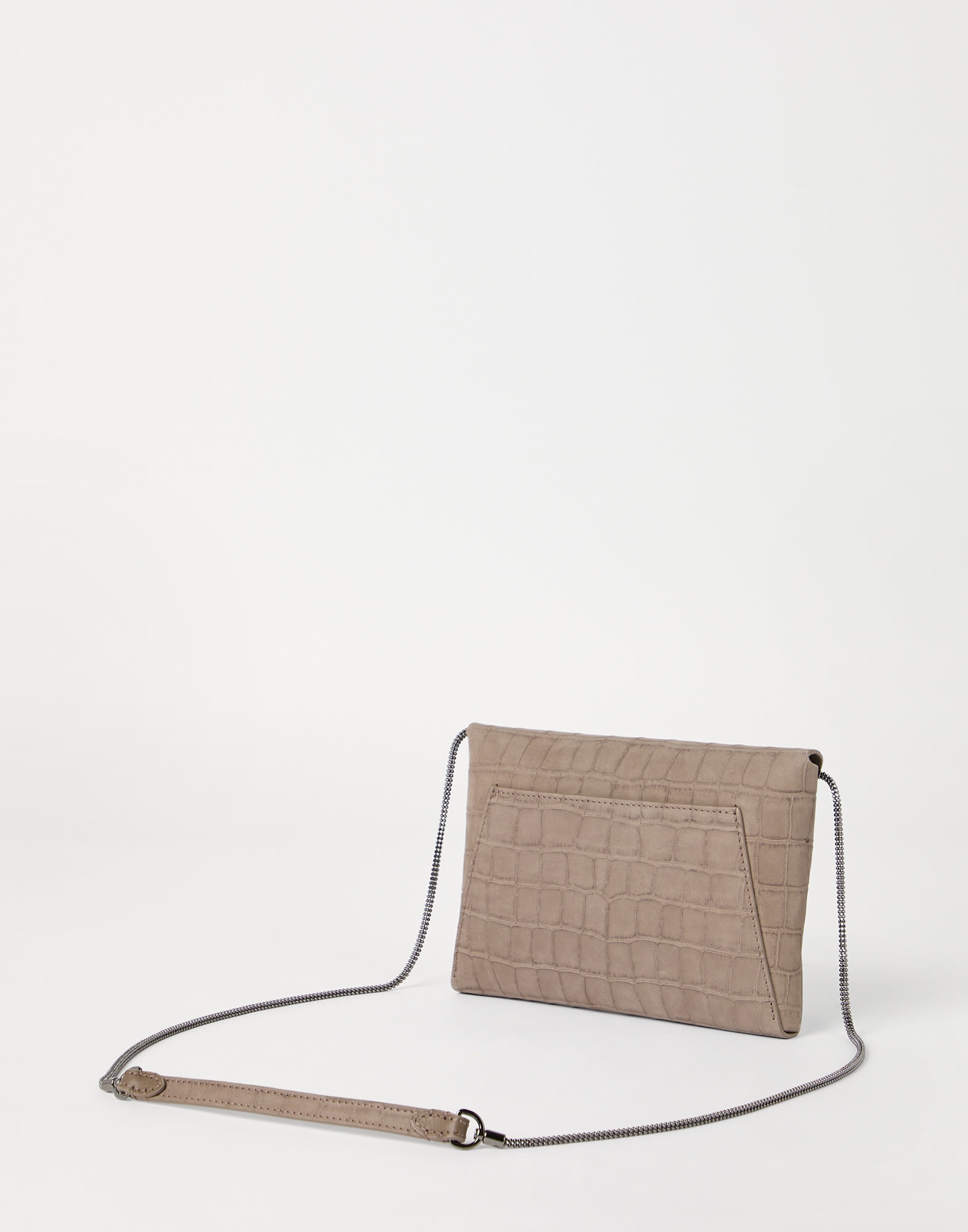 BC Duo pochette in croc print nubuck with precious chain - 2