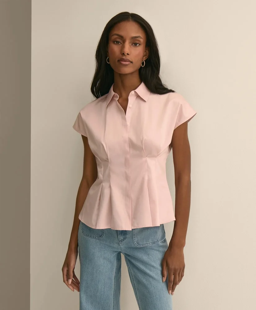 Supima® Cotton Sateen Pleated Peplum Shirt - 1