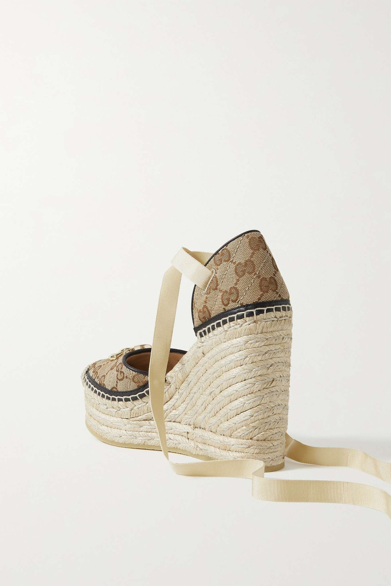 Pilar leather-trimmed embellished canvas-jacquard wedge espadrilles 3