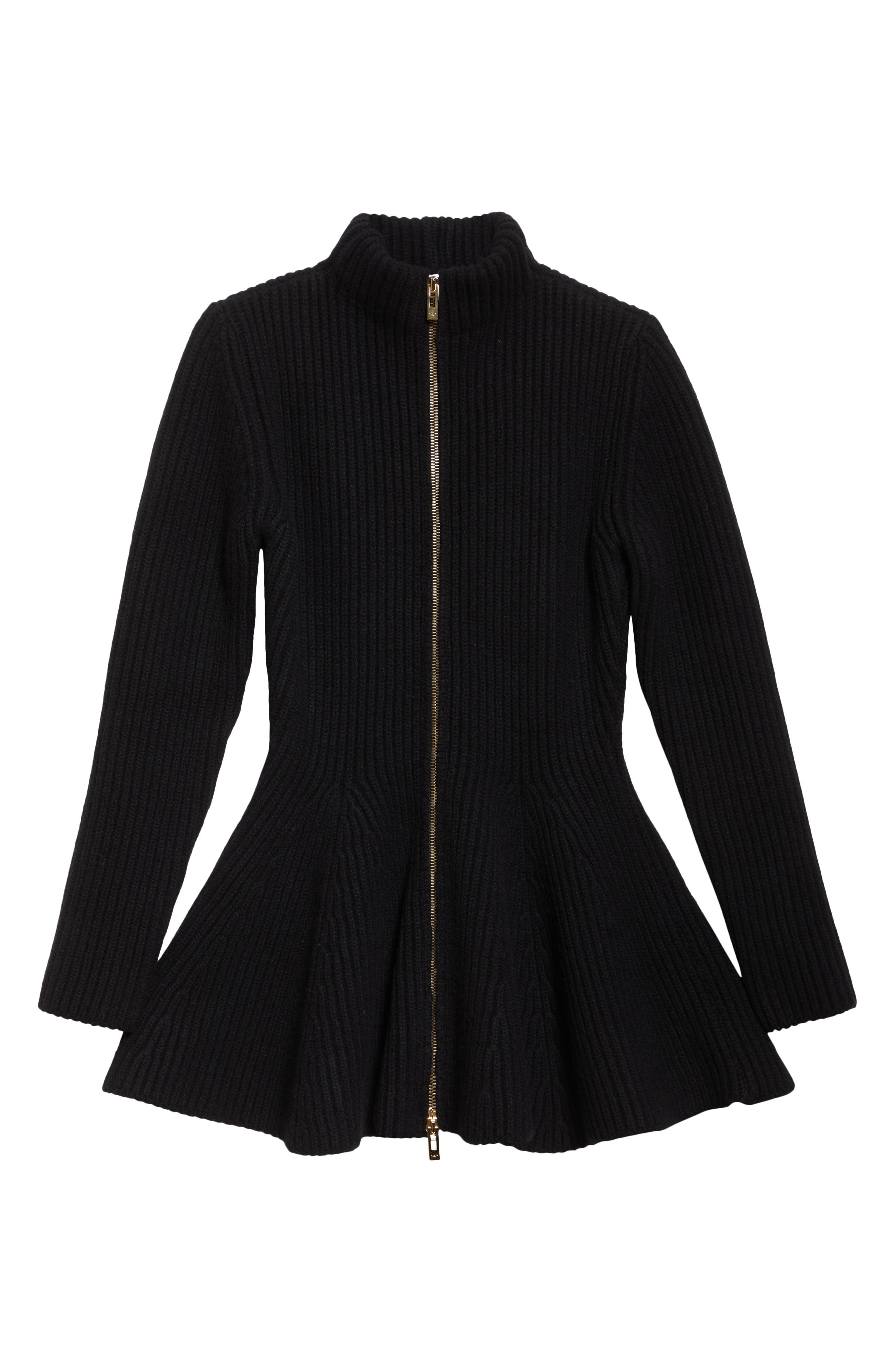 Alaïa Rib Wool & Cashmere Peplum Cardigan in Noir Alaia at Nordstrom - 4