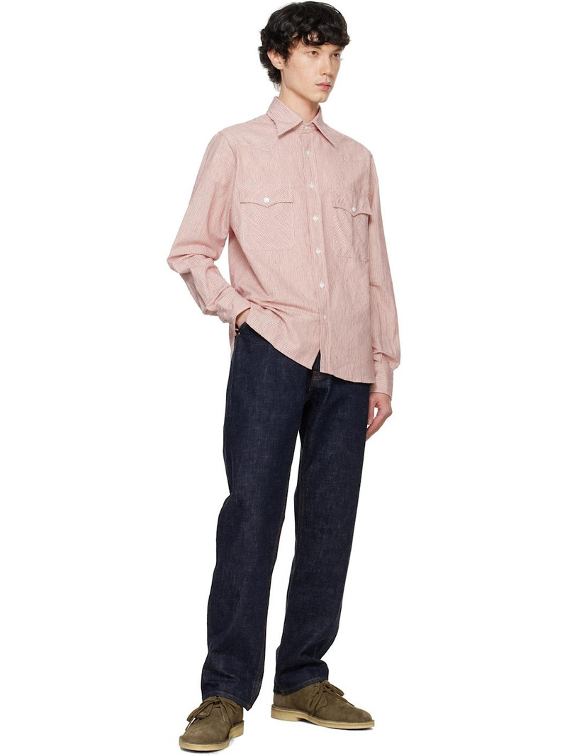 Drake's Red Brushed Cotton Two-Pocket Western Shirt outlook