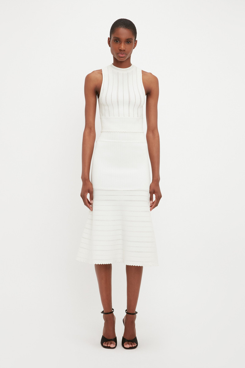 Victoria Beckham Flared Midi Skirt In White outlook