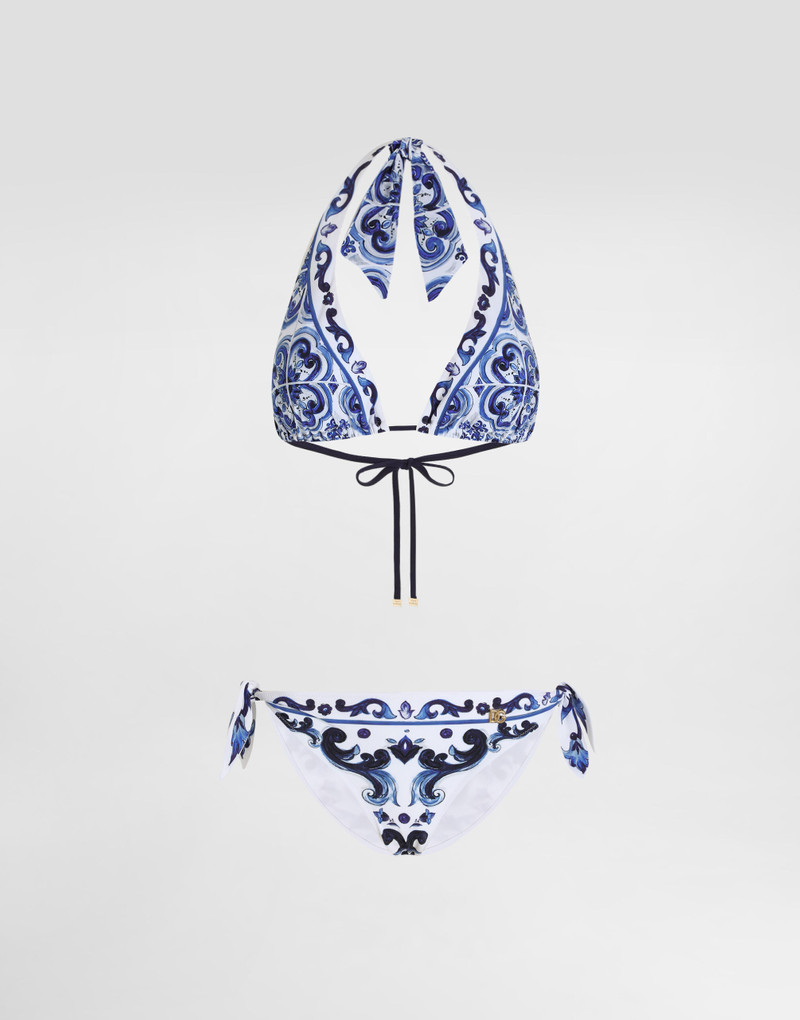 Majolica-print triangle bikini 1