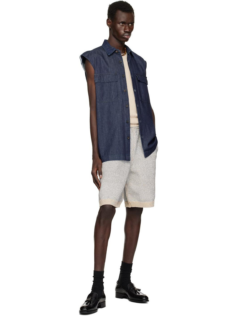 Dries Van Noten Navy Sleeveless Denim Shirt outlook