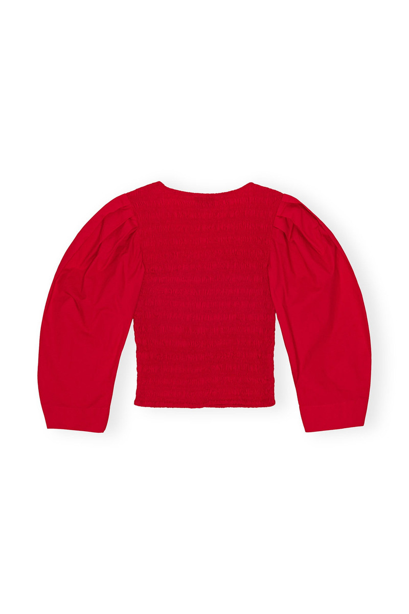 GANNI RED COTTON POPLIN SMOCK BLOUSE outlook