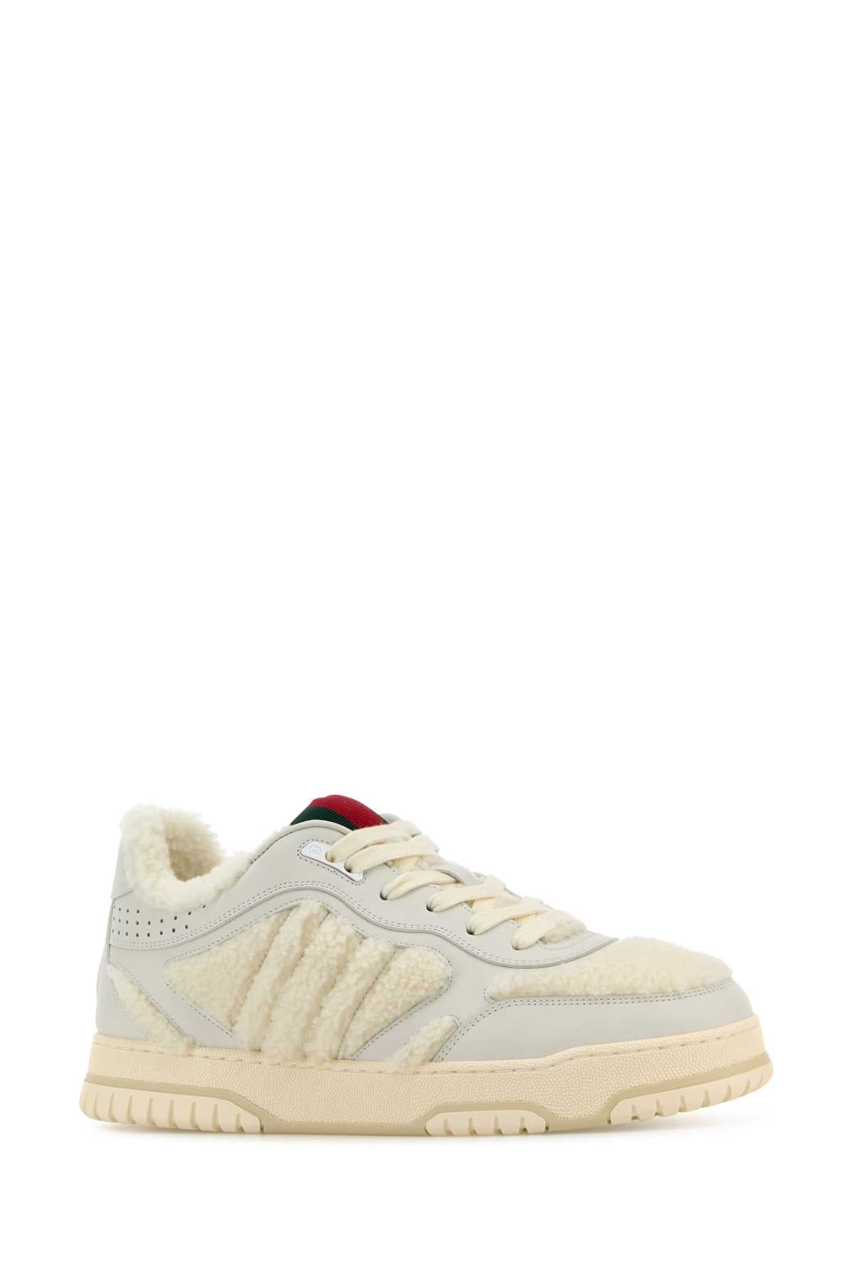 Gucci Men White Leather And Teddy Re-Web Sneakers - 2