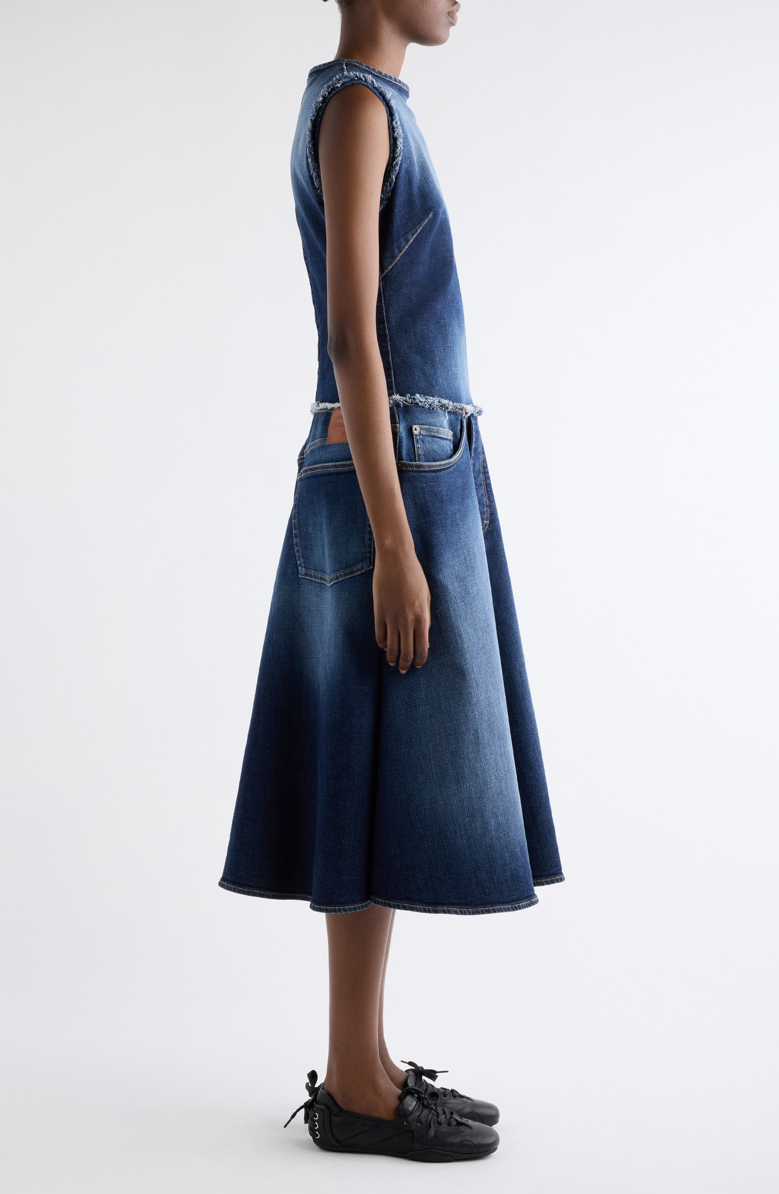 Acne Studios Duffena Layered Denim Midi Dress in Dark Blue at Nordstrom - 4