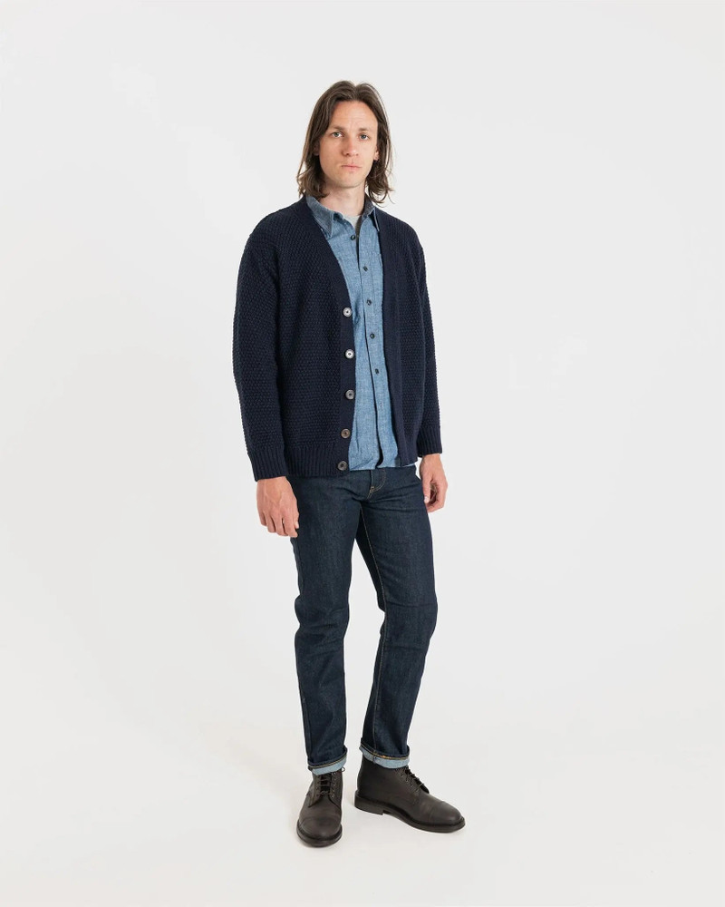 Men's Moss Stitch Cardigan Navy 3