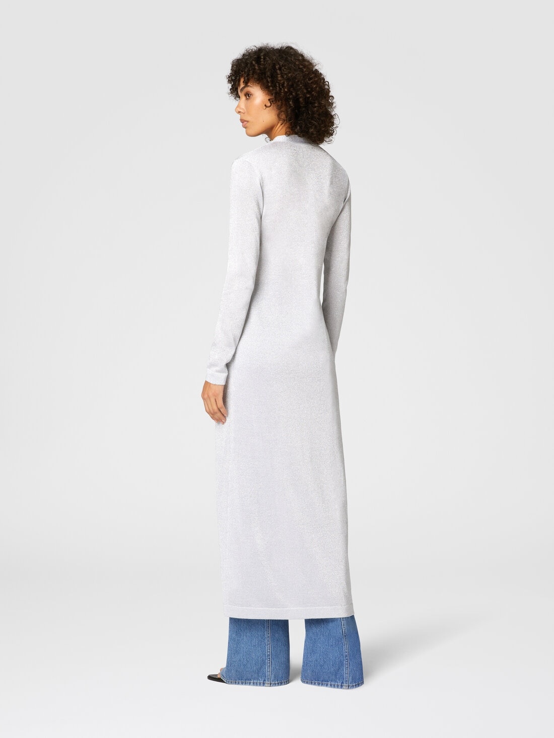 Long lamé viscose cardigan with V-neck - 3