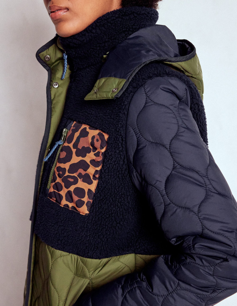 Borg Mix Coat-Navy & Khaki Mix 3