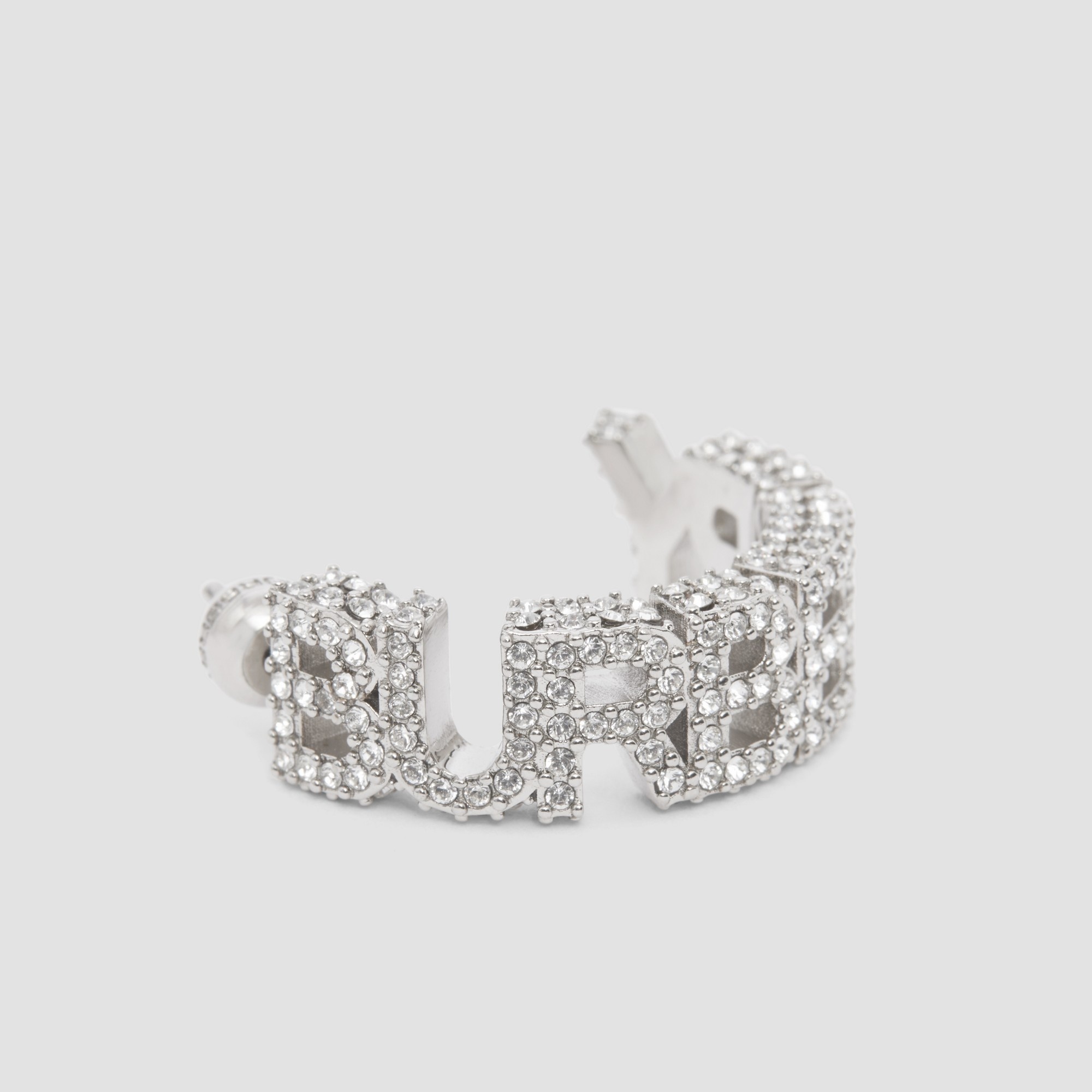 Crystal Detail Palladium-plated Logo Hoop Earrings - 2