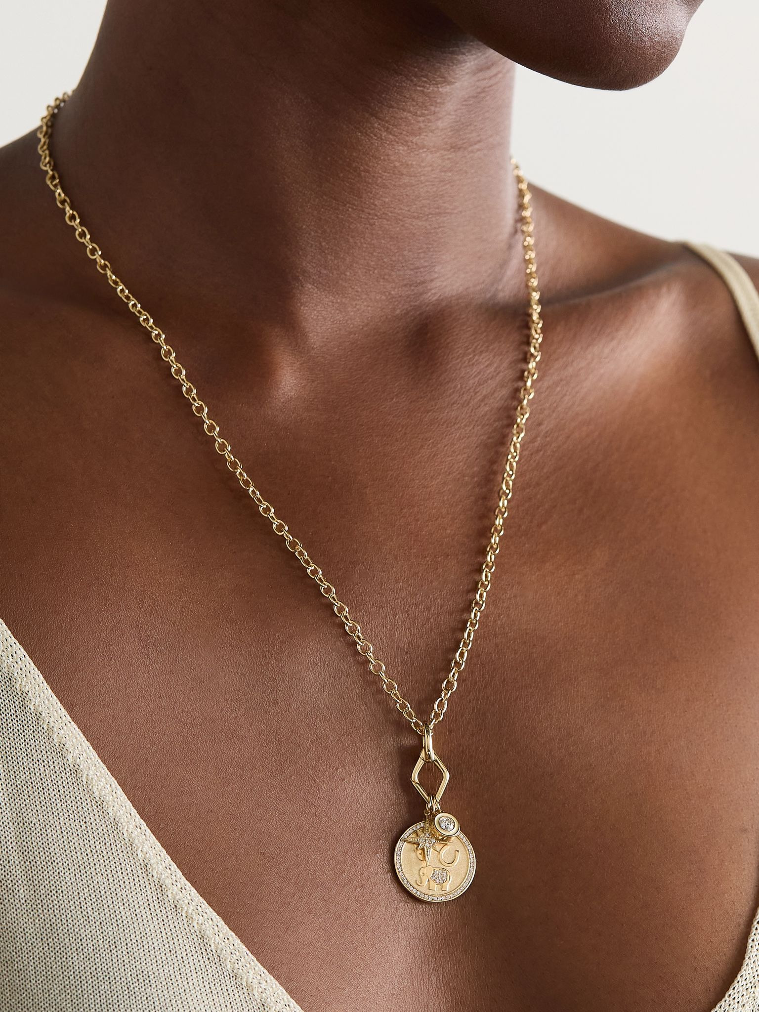 Icon Combo 14-karat gold, diamond and enamel necklace Gold - 2