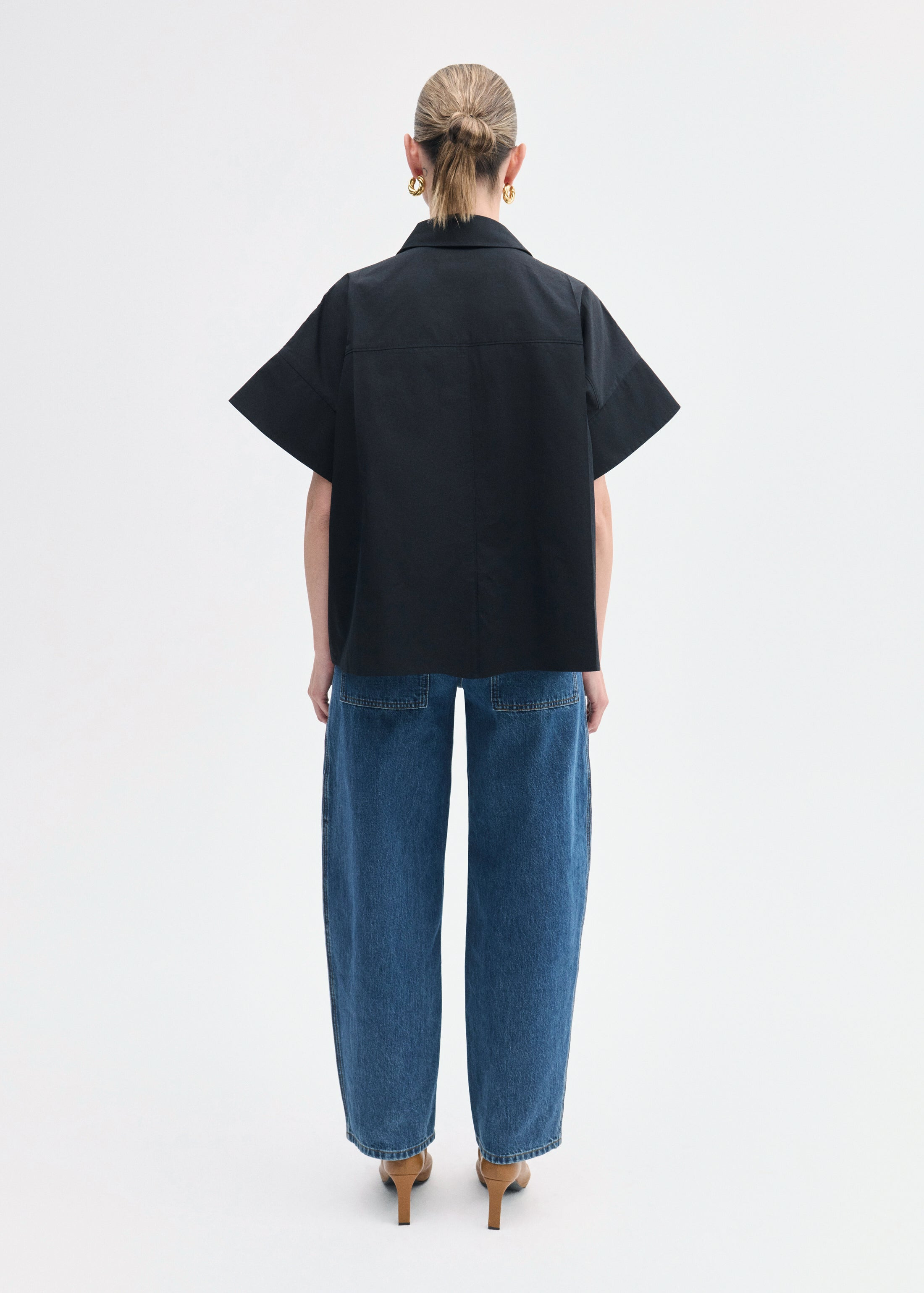 Boxy Short Sleeve Shirt in Cotton Poplin - 4