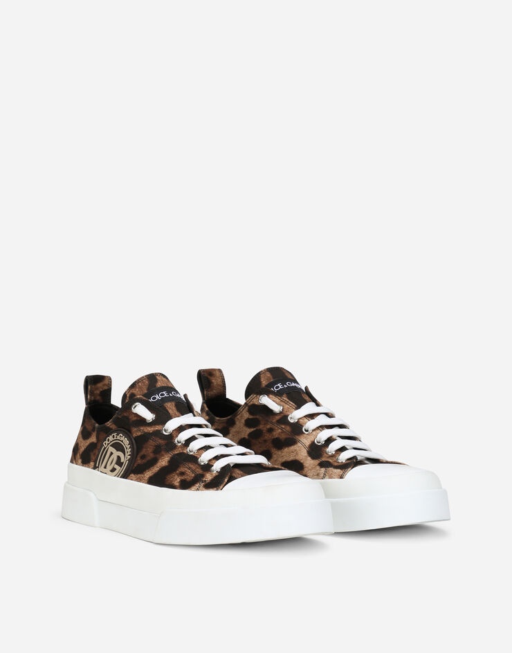 Cotton drill Portofino Light sneakers with leopard print and DG logo - 2