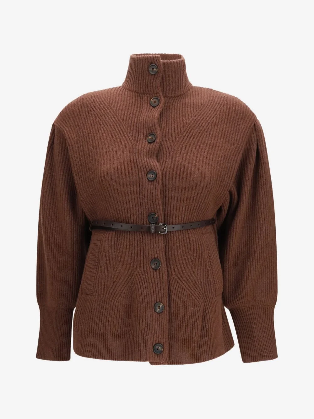 belted ribbed-knit cardigan - 1