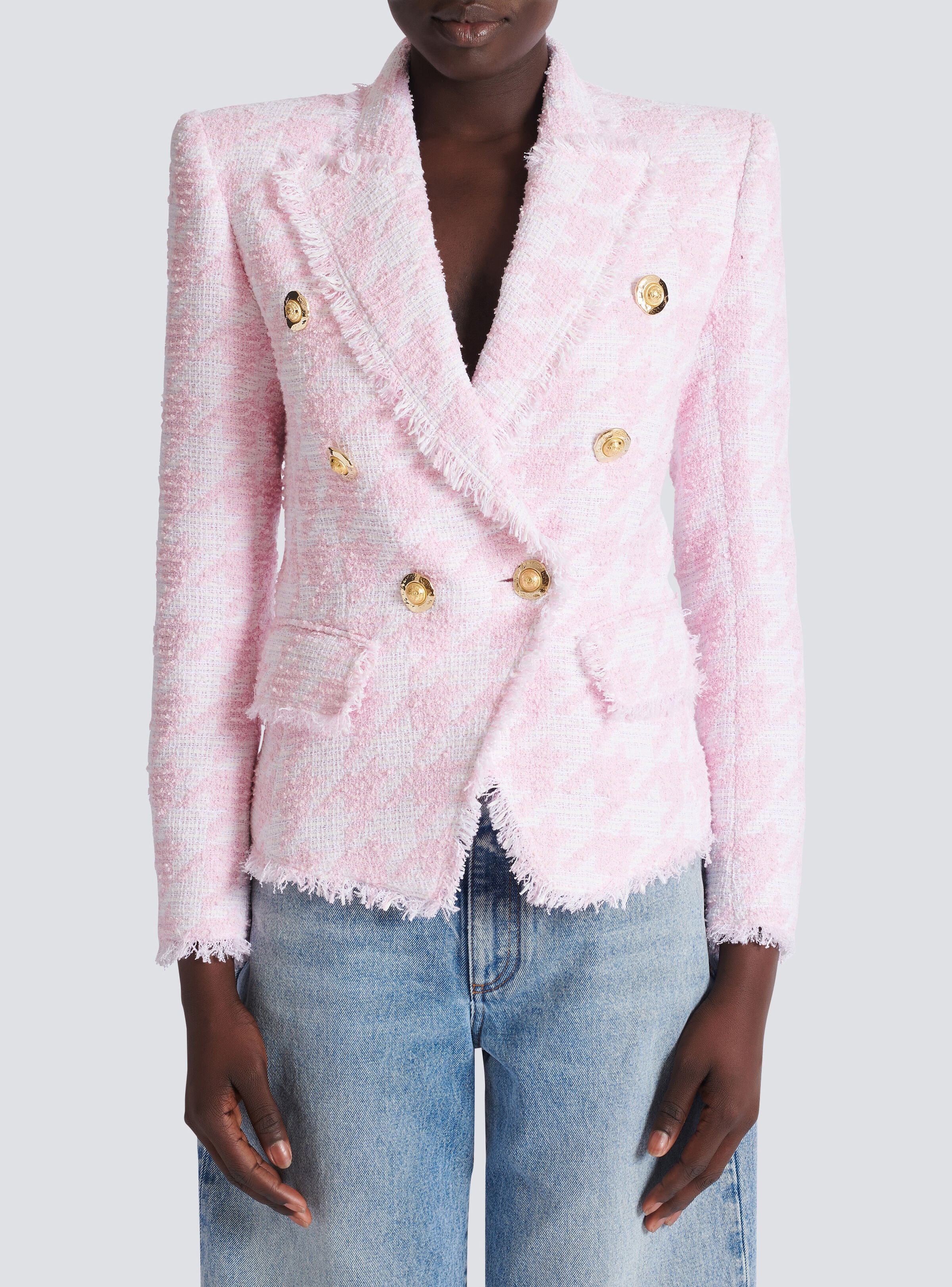6-button houndstooth tweed fitted jacket - 5