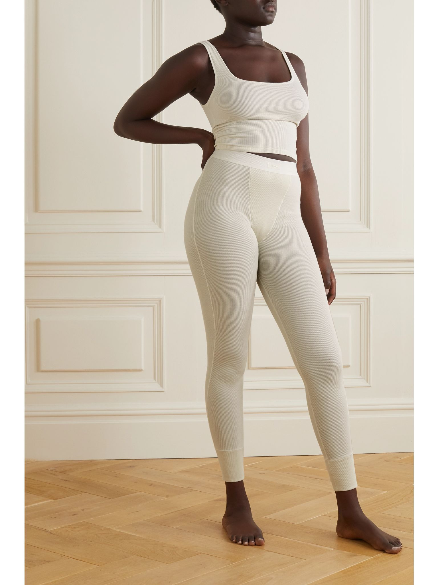 Ribbed cotton-blend jersey tank - Bone Off-white - 5