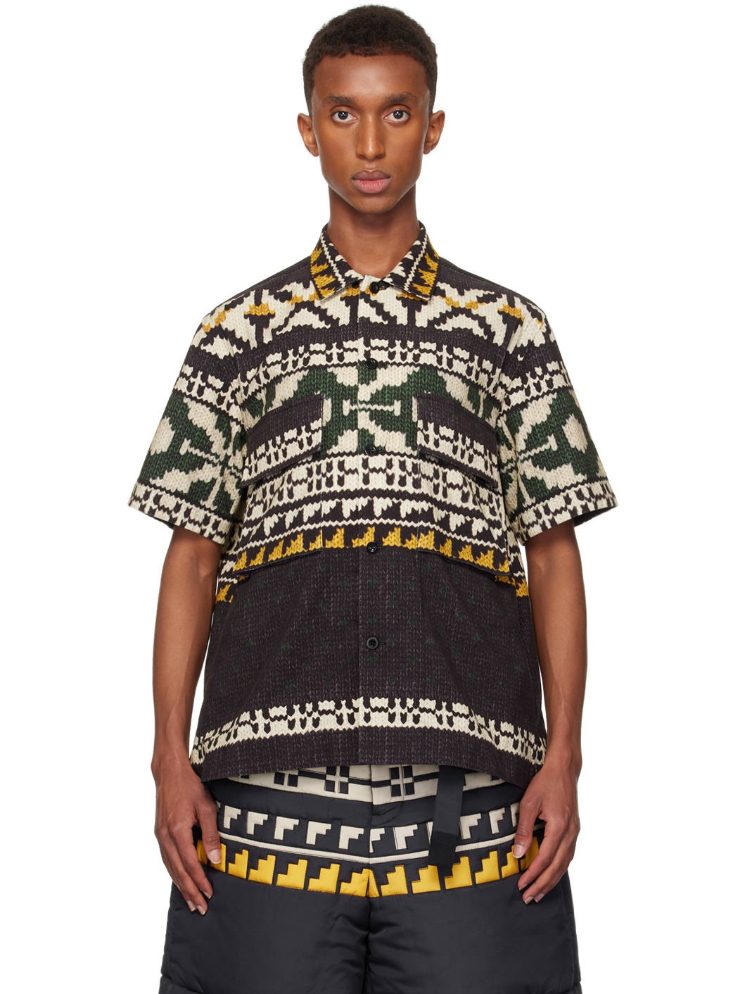 Black & Green Knit Print Shirt - 1