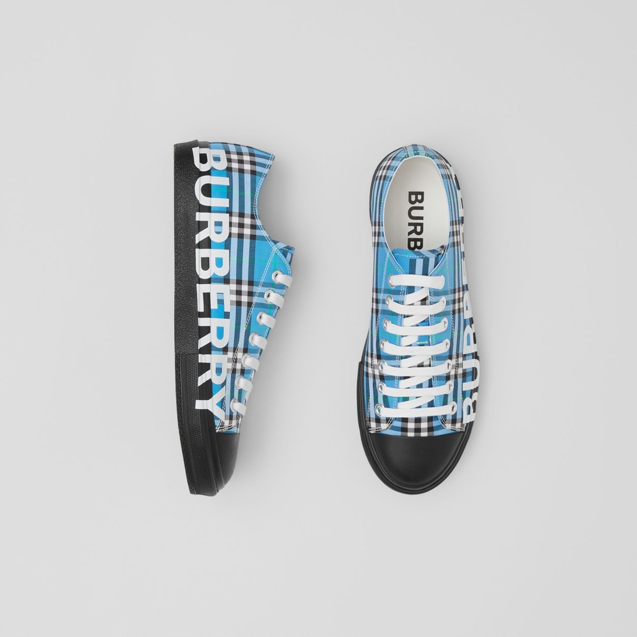 Logo Print Check Cotton Sneakers - 2