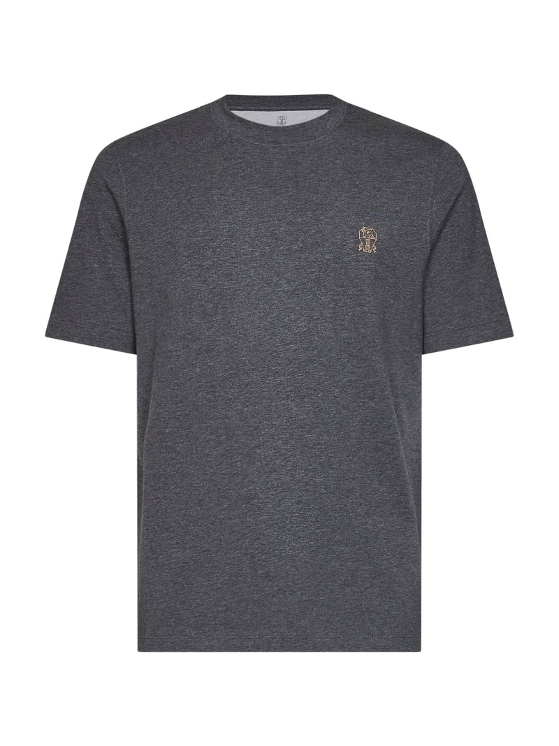 Lead grey cotton jersey logo crewneck T-shirt 1