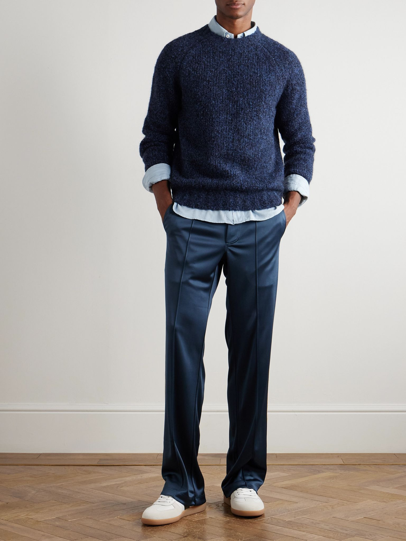 Straight-Leg Webbing-Trimmed Jersey Track Pants Blue - 2