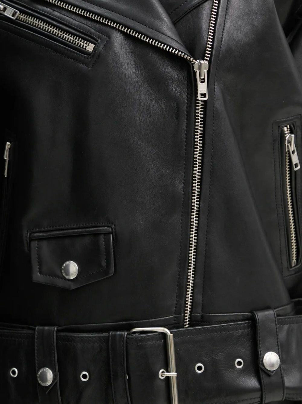 belted zip-front leather jacket - 4