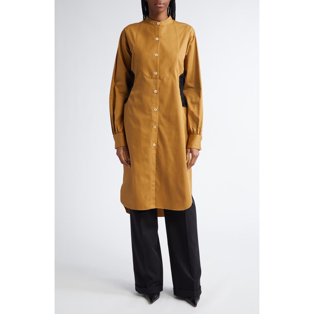 Diotima Minott Long Sleeve Crochet Panel Shirtdress in Khaki at Nordstrom - 1