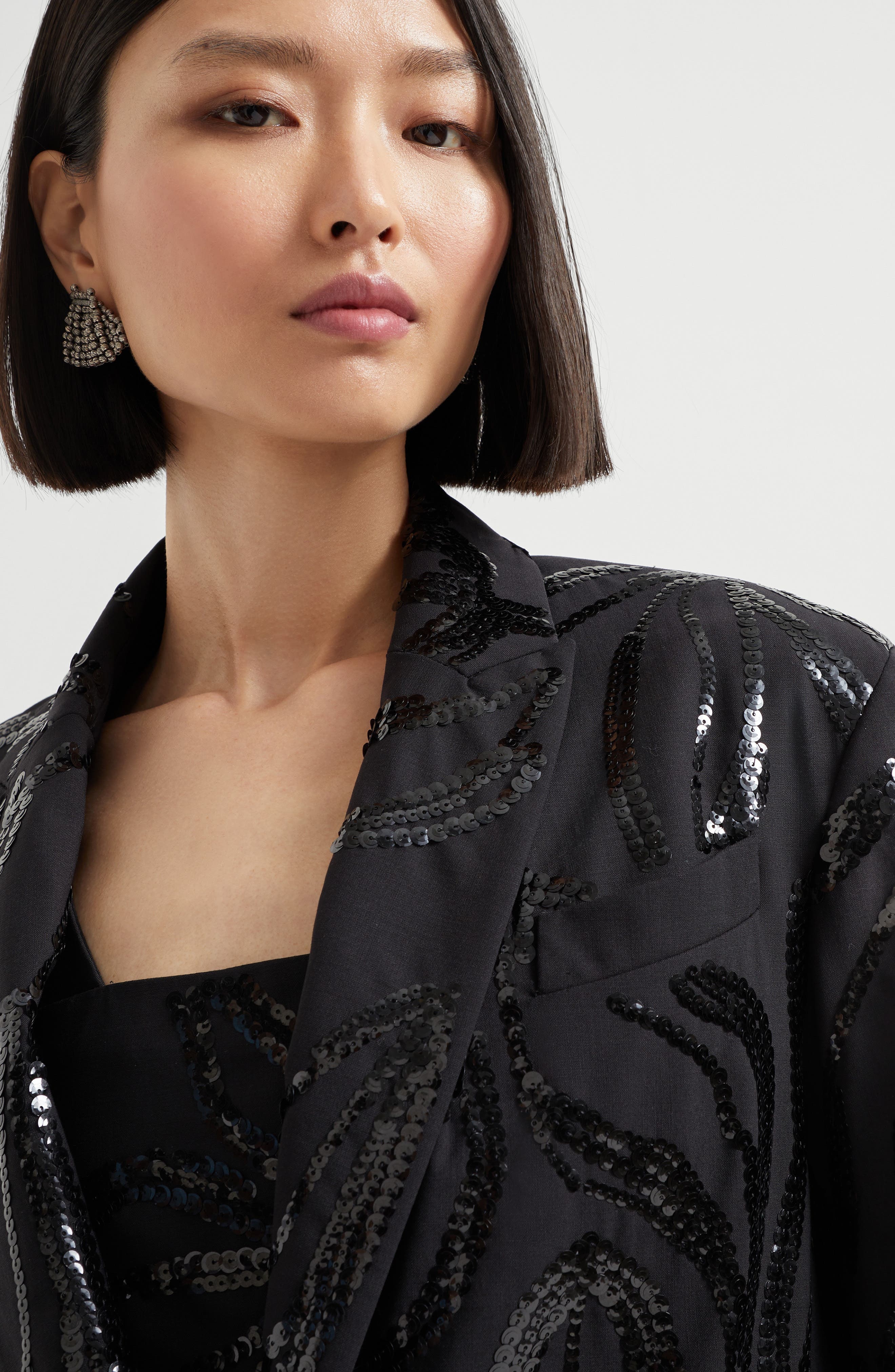 Brunello Cucinelli Blazer with dazzling floral embroidery in Black at Nordstrom - 4