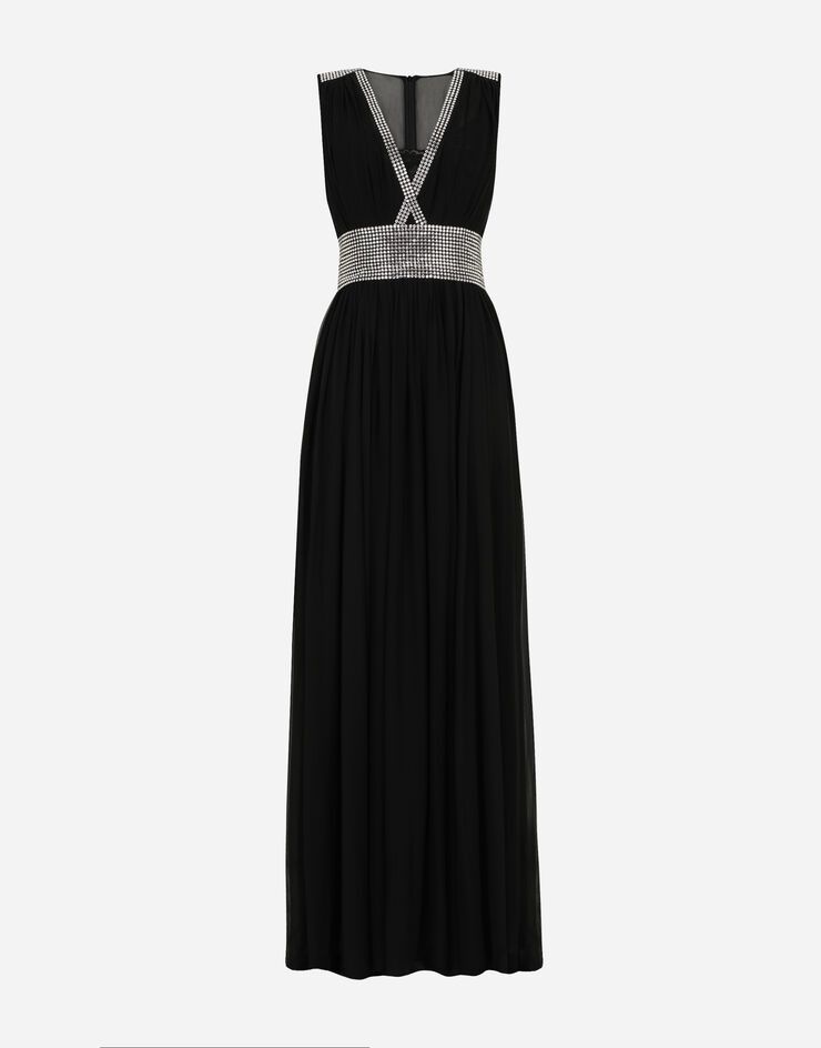 Long chiffon dress with fusible rhinestone detailing - 3