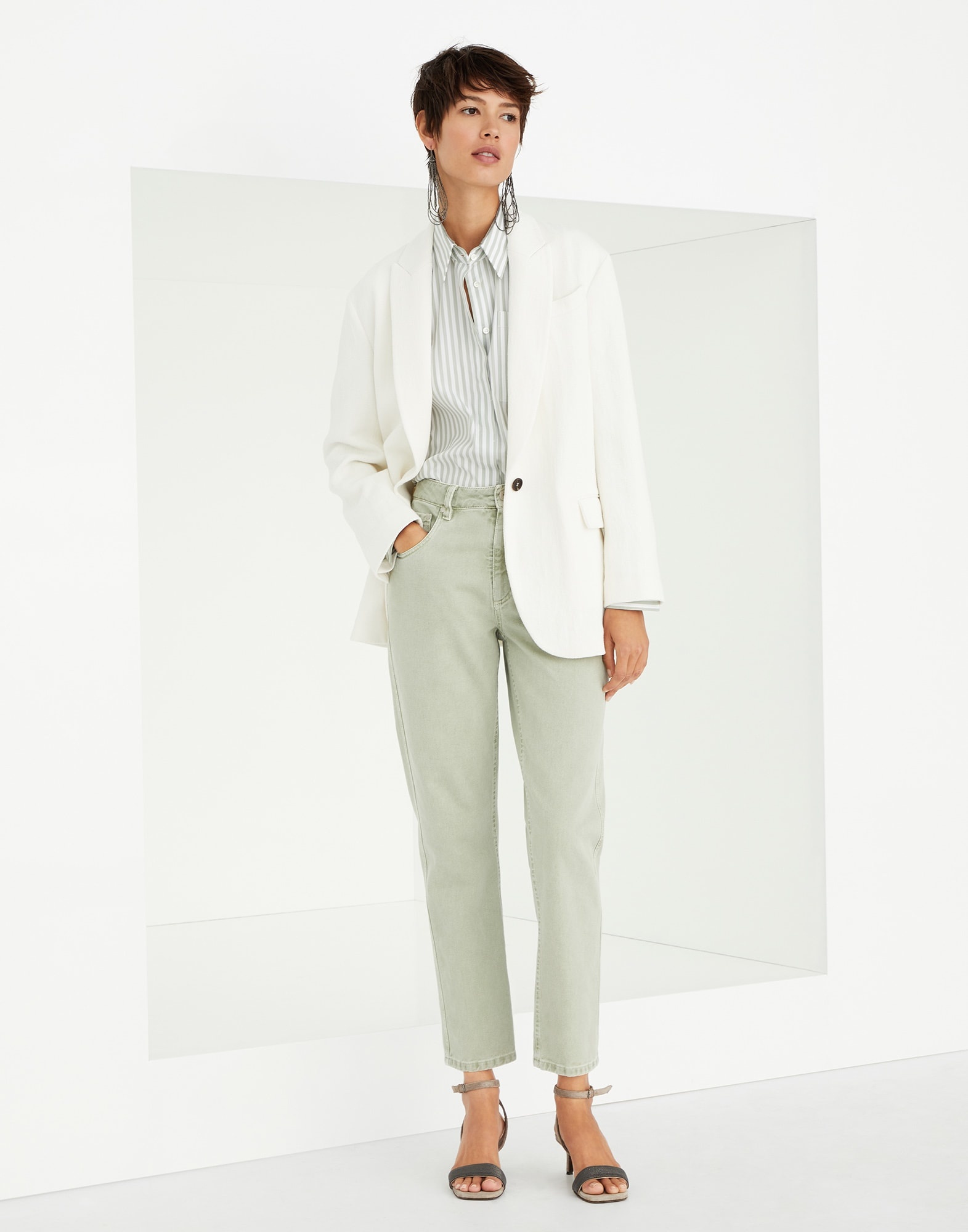 Stretch dyed denim straight trousers with shiny bartack - 4