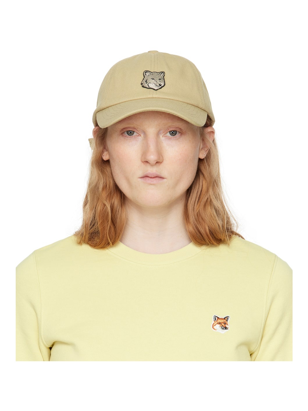 Beige Bold Fox Head Cap - 1