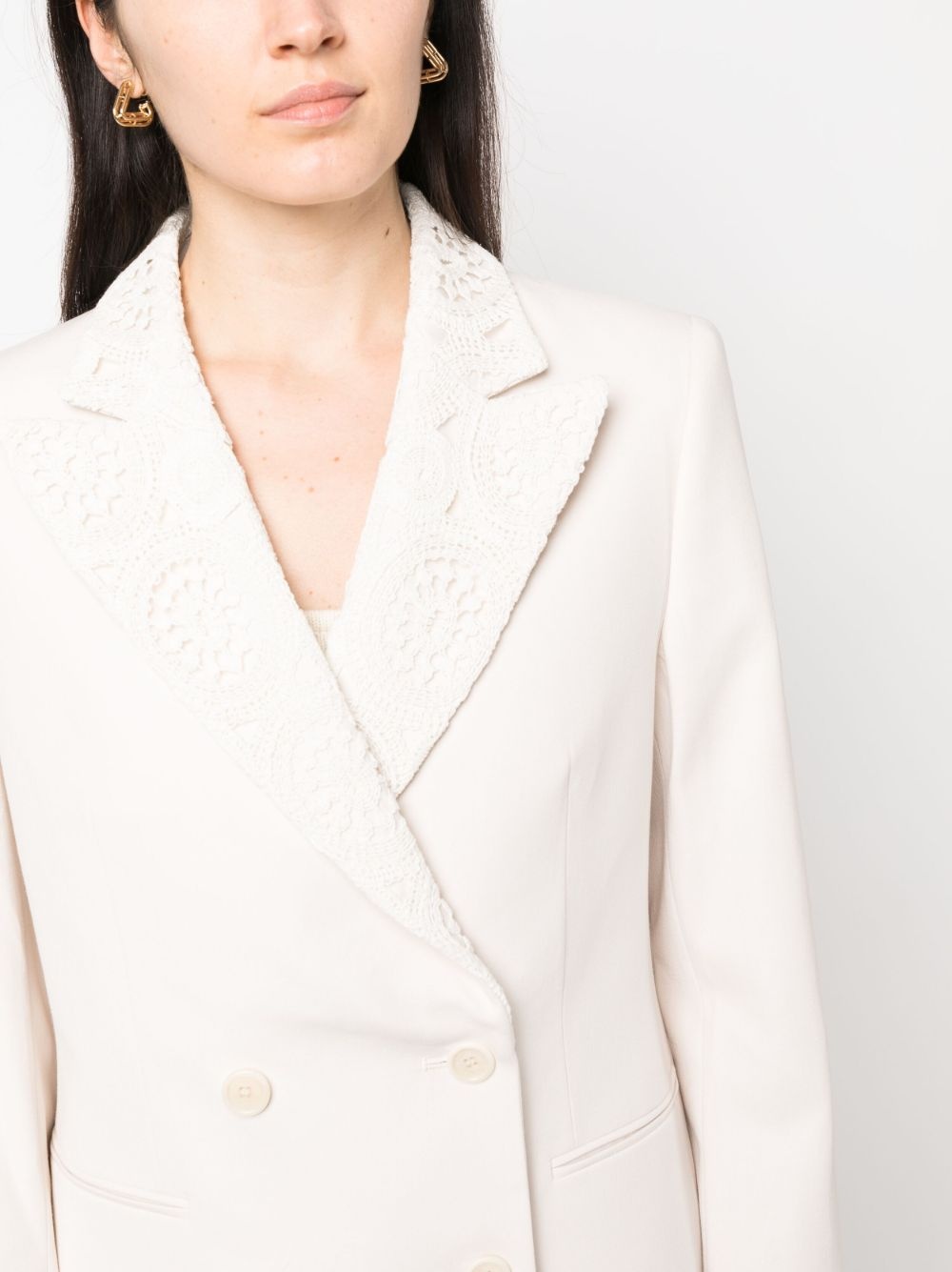 double-breasted crochet blazer - 5