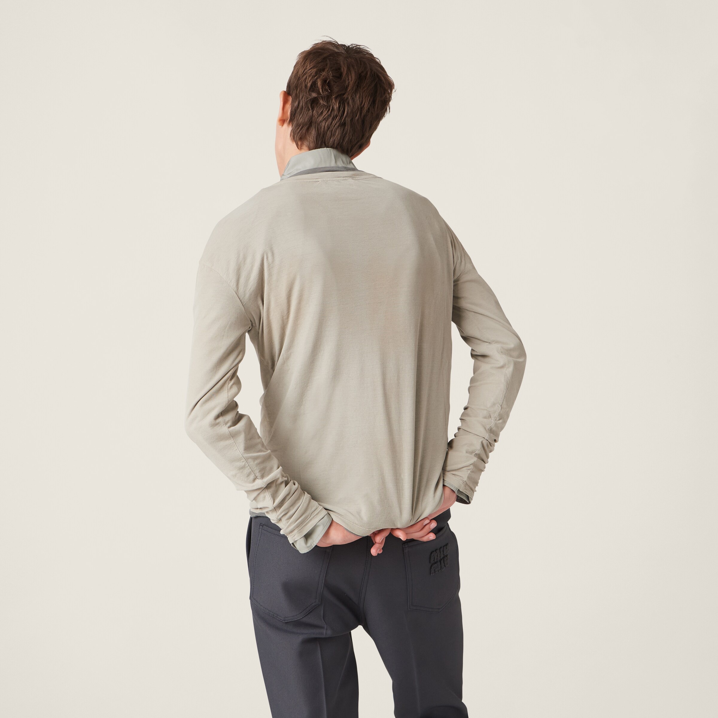 Long-sleeved garment-dyed ribbed knit jersey T-shirt - 2