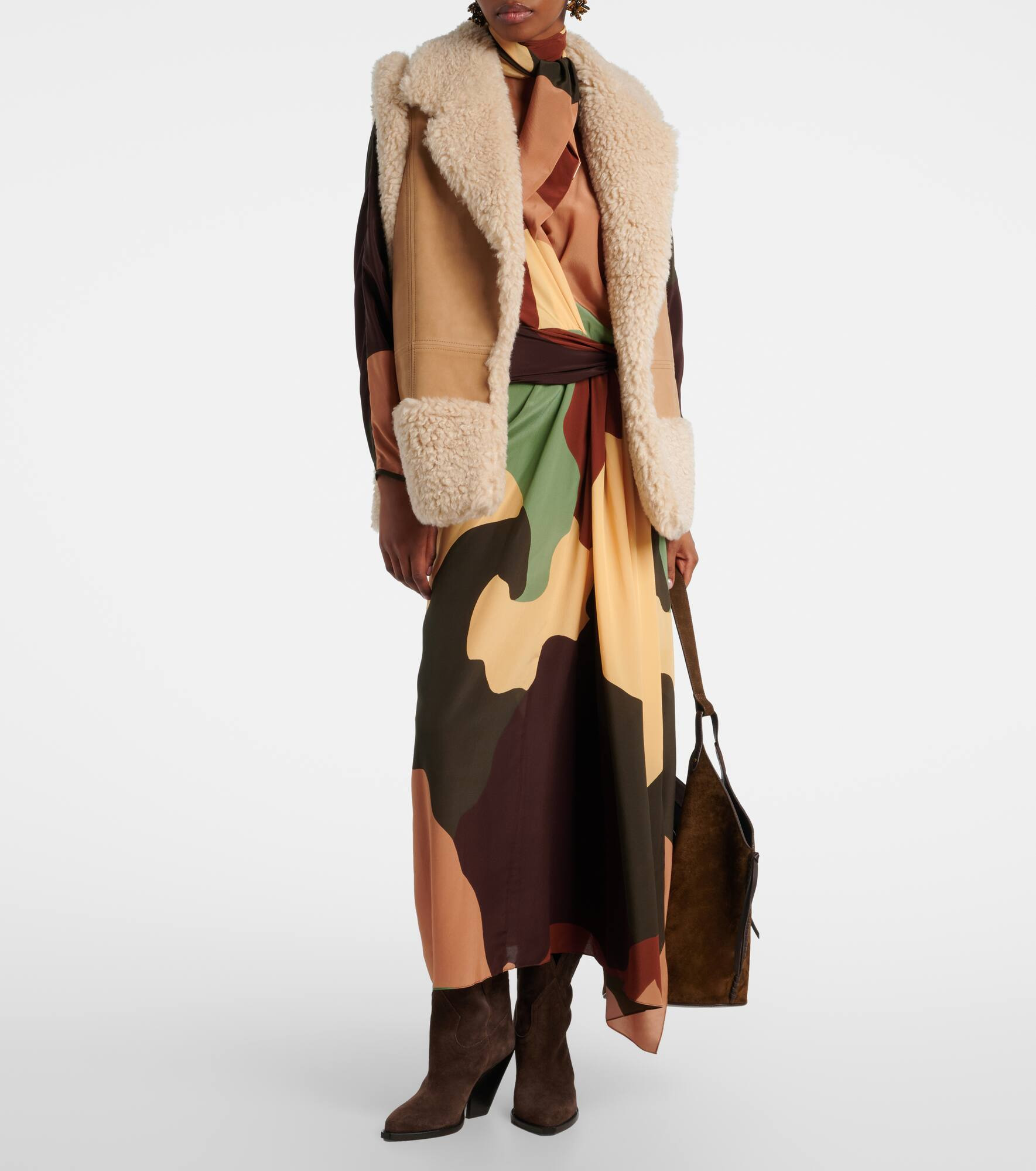 Faux shearling-trimmed suede vest - 2