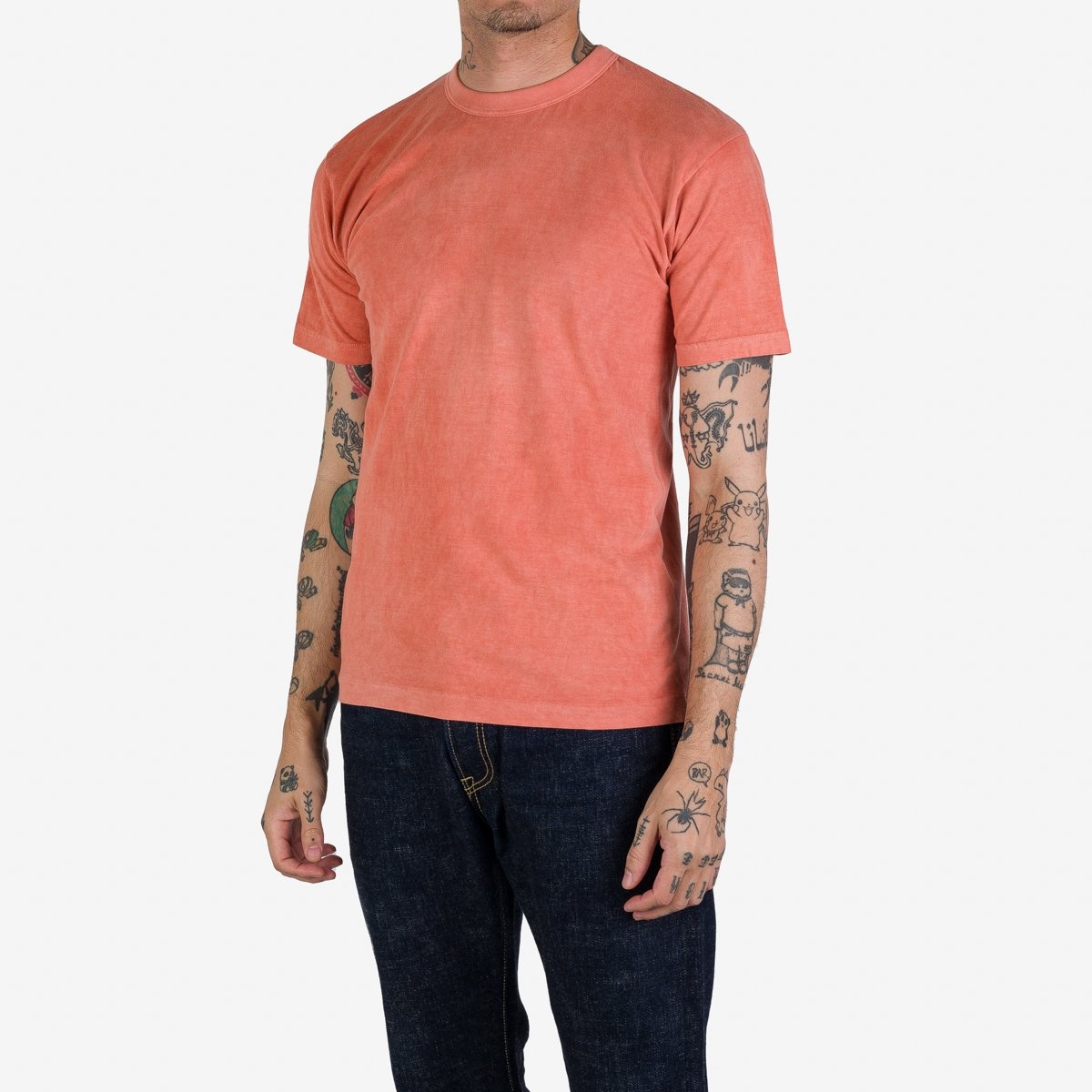 UTIL-HDYE-COR UTILITEES - 5.5oz Loopwheel Crew Neck T-Shirt - Hand Dyed Coral Pink - 2