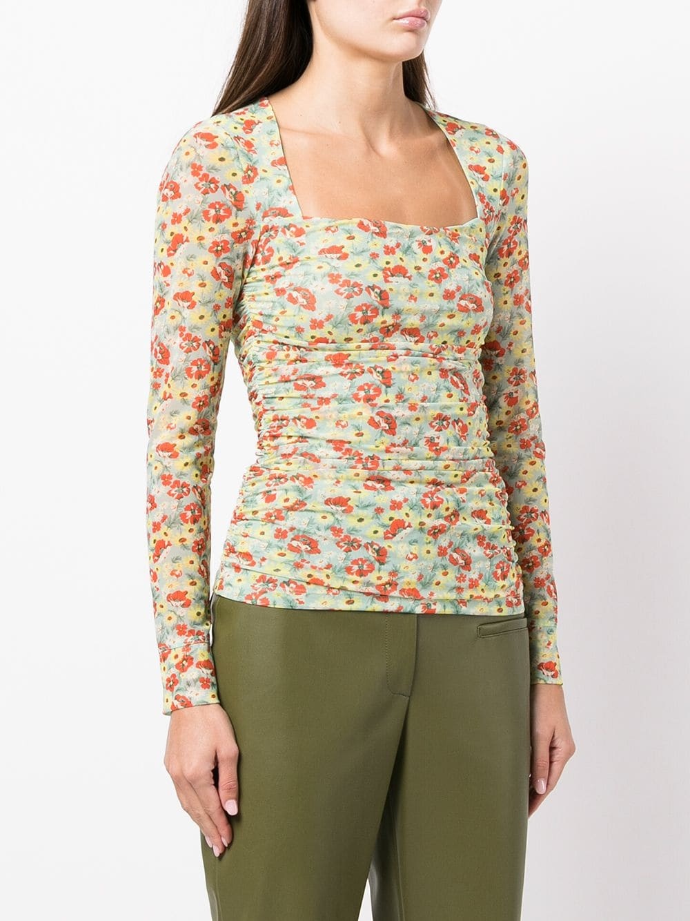 floral-print mesh top - 3