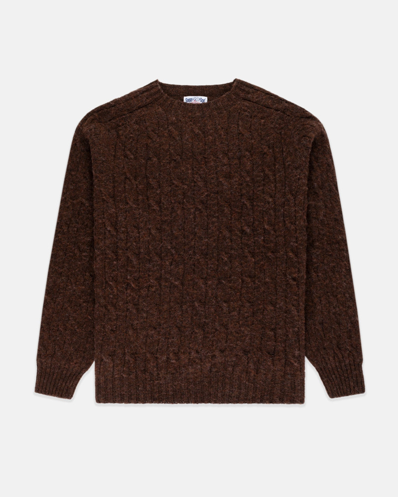 J. PRESS MADE-IN-SCOTLAND BROWN SHAGGY DOG CABLEKNIT SWEATER - CLASSIC FIT outlook